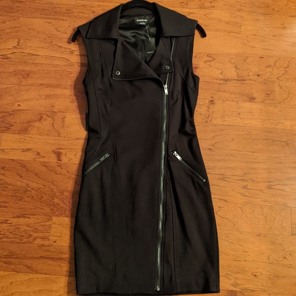 NWT BEBE XS Moto Zipper Dress black - Picture 1 of 4